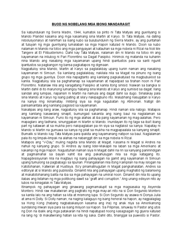 Buod Ng Nobelang Mga Ibong Mandaragit