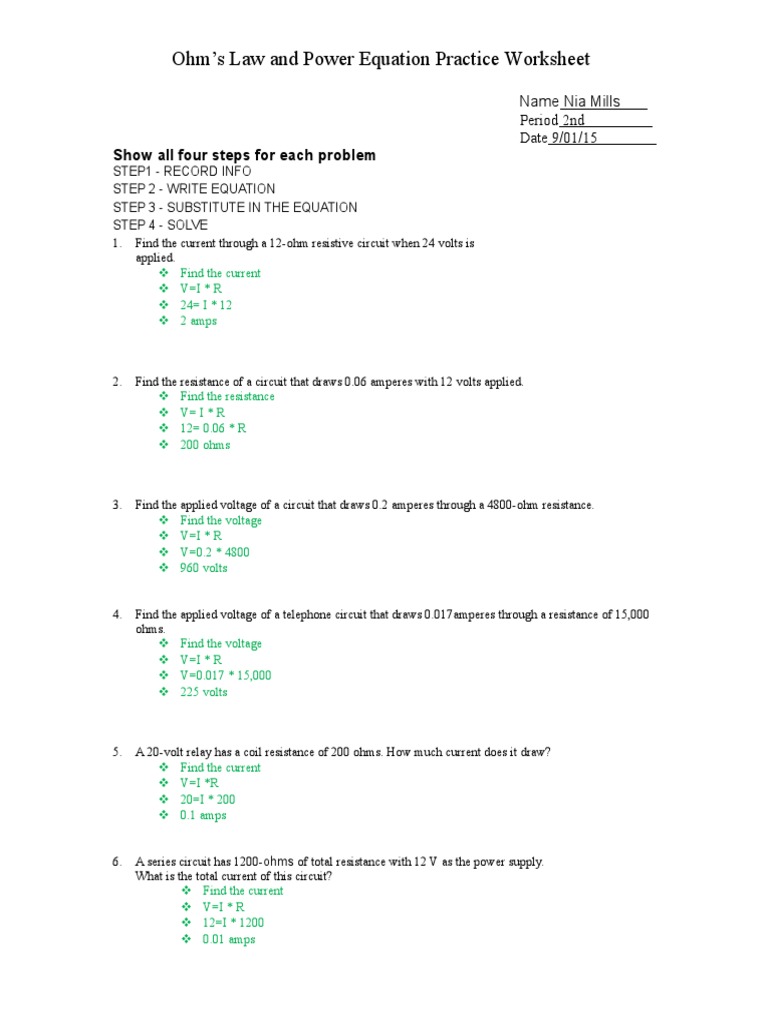 3 1 5b Ohms Law Worksheet | PDF | Volt | Resistor