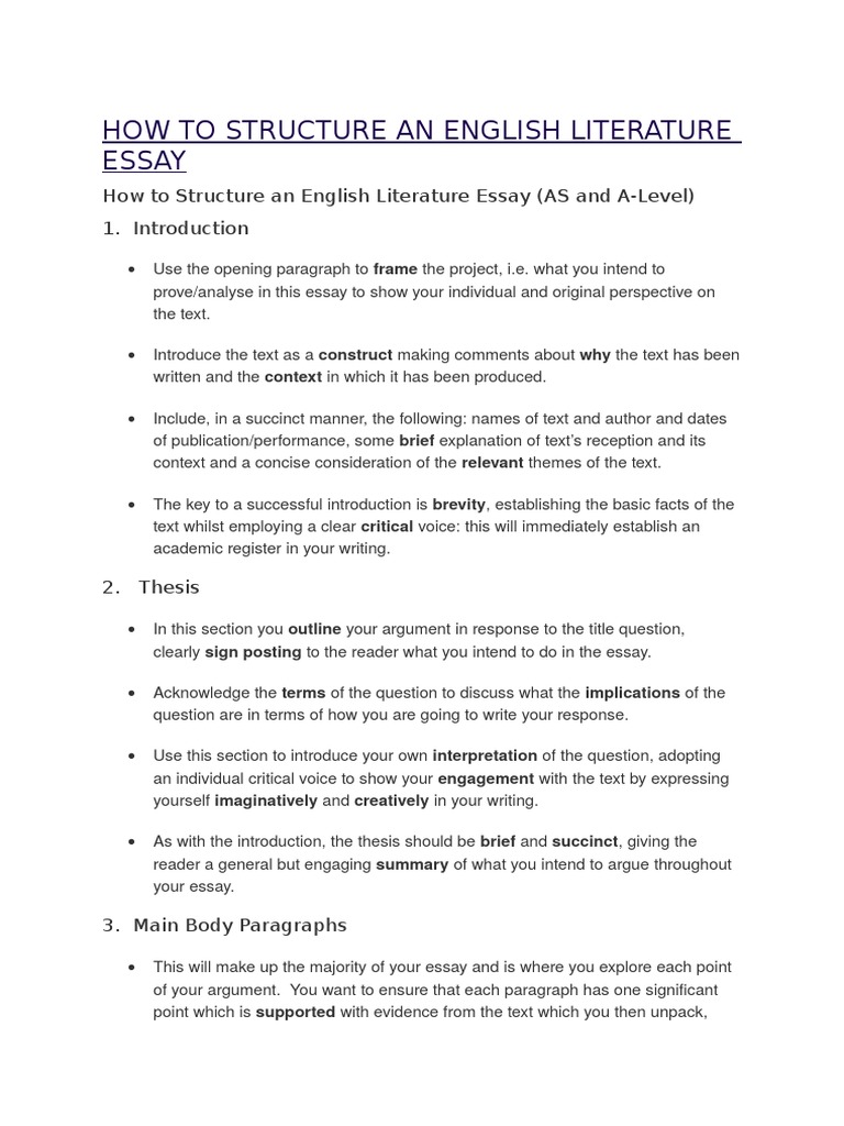 How To Structure An English Literature Essay  PDF  Essays  Argument