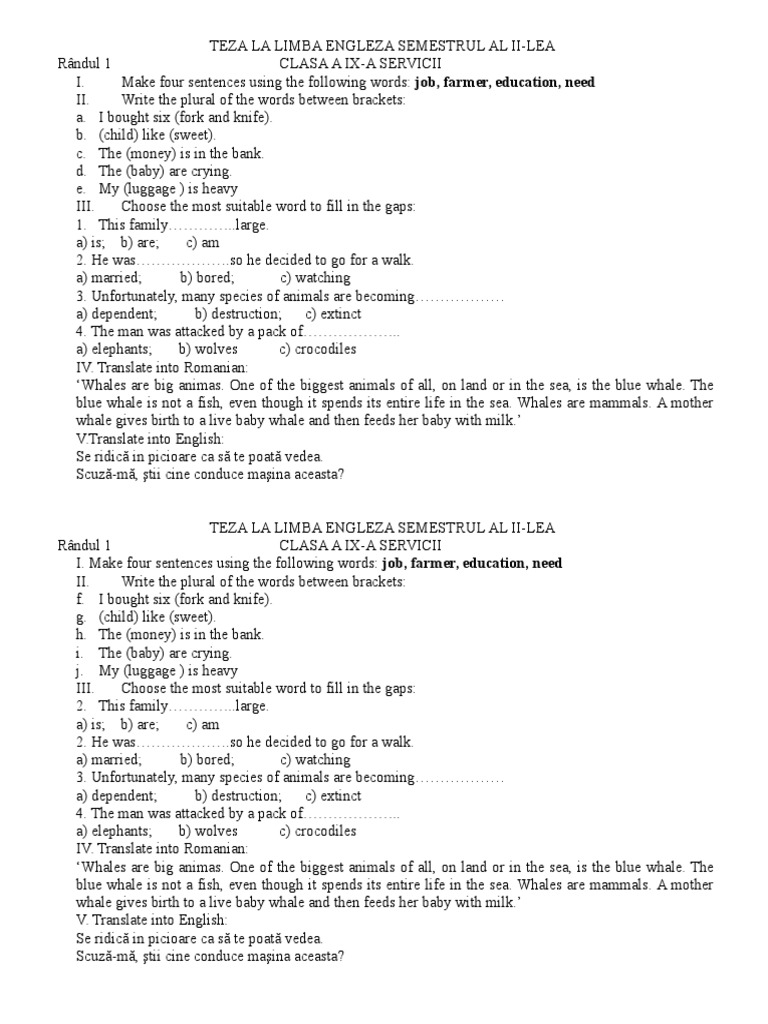 Teza La Limba Engleza Semestrul Al II