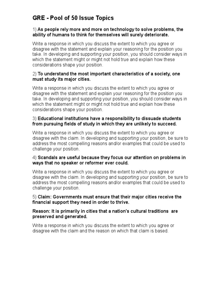 Gre Pool Of Issue Topics