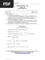 Cbse Sample Paper Class Xii Maths 2010