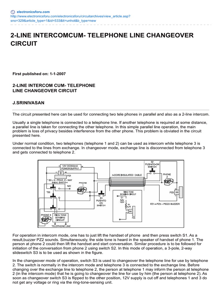 2-Line Intercomcum - Telephone Line Changeover Circuit | PDF ...