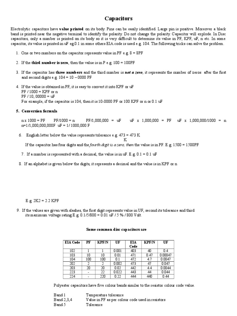 Capacitors 5. Conversion formula