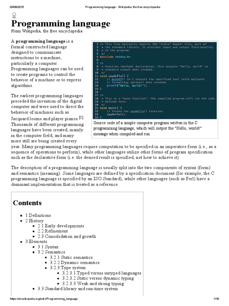 Programming Language - Wikipedia, The Free Encyclopedia | Programming ...