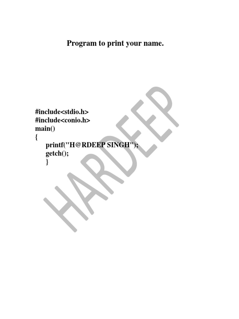 C Program to Print Your Name | PDF