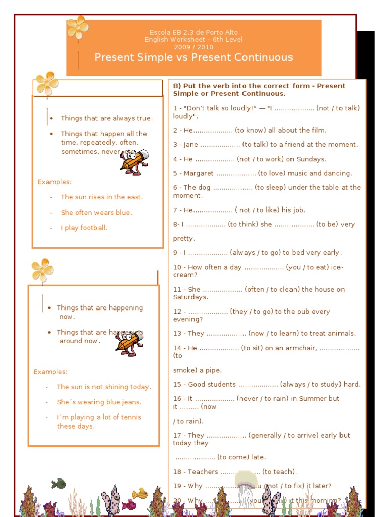 Present Simple Vs Continuous | PDF