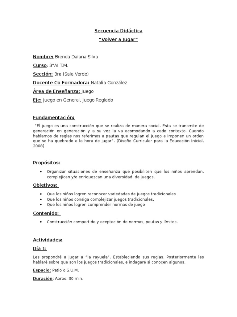 Secuencia Didactica Juego Pdf Aprendizaje Cognicion
