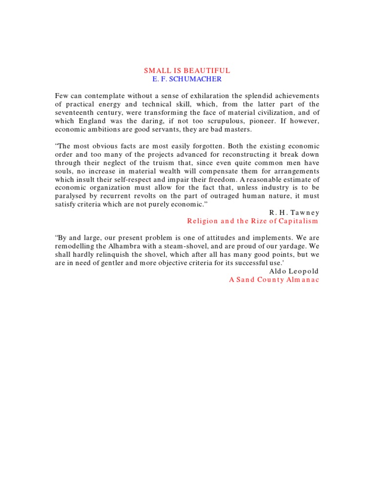Small Is Beautiful - E F Schumacher | PDF | Capital (Economics) | Fuels