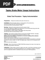 Download Tapley Brake Meter Usage Instructions by Used Garage Equipment Online SN27824557 doc pdf