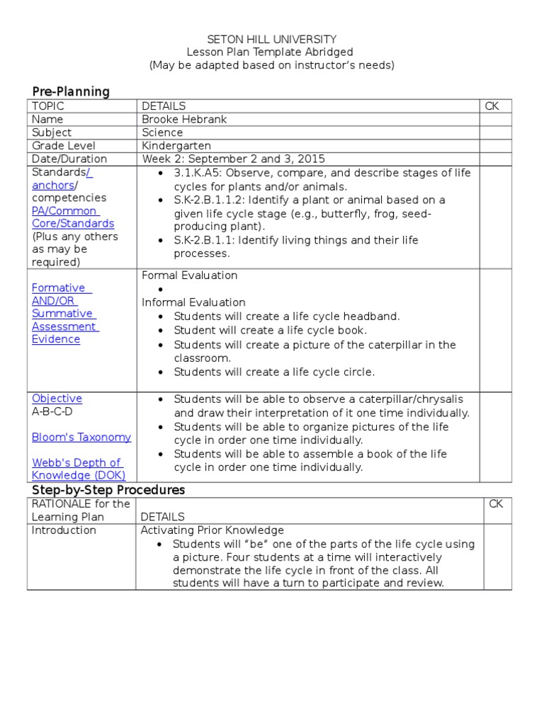 Science Lesson Plan Kindergarten Butterfly Centers 1 | PDF | Lesson ...