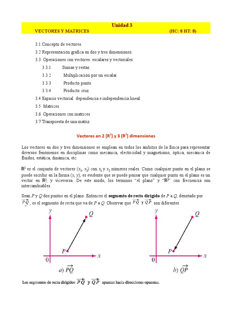Vectores en R2 y R3 Espacio vectorial Matriz