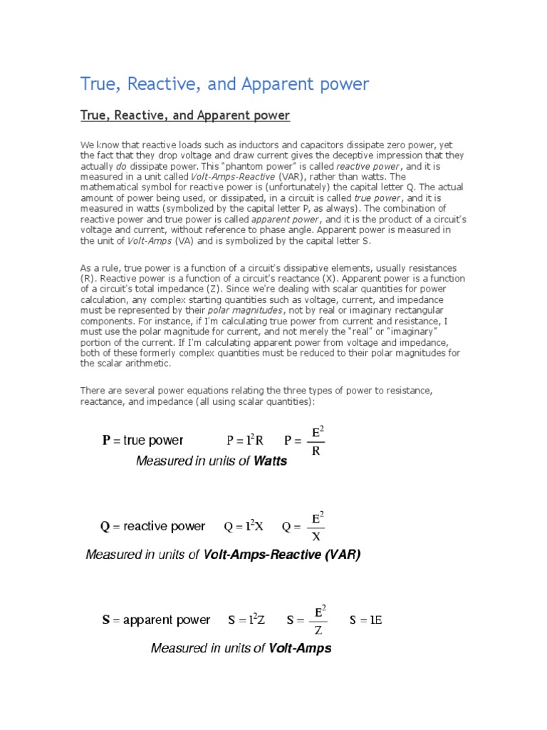 True Reactive and Apparent Power | PDF | Ac Power | Electrical Impedance