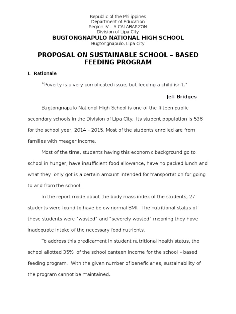 Proposal for school feeding program sustainability foods