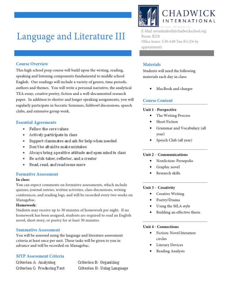 Grade 8 English Course Syllabus 2014-15 1 | PDF | Career & Growth