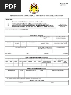 Borang Permohonan Jawatan Kosong Di Yayasan Pelajaran Johor Ypj Pdf