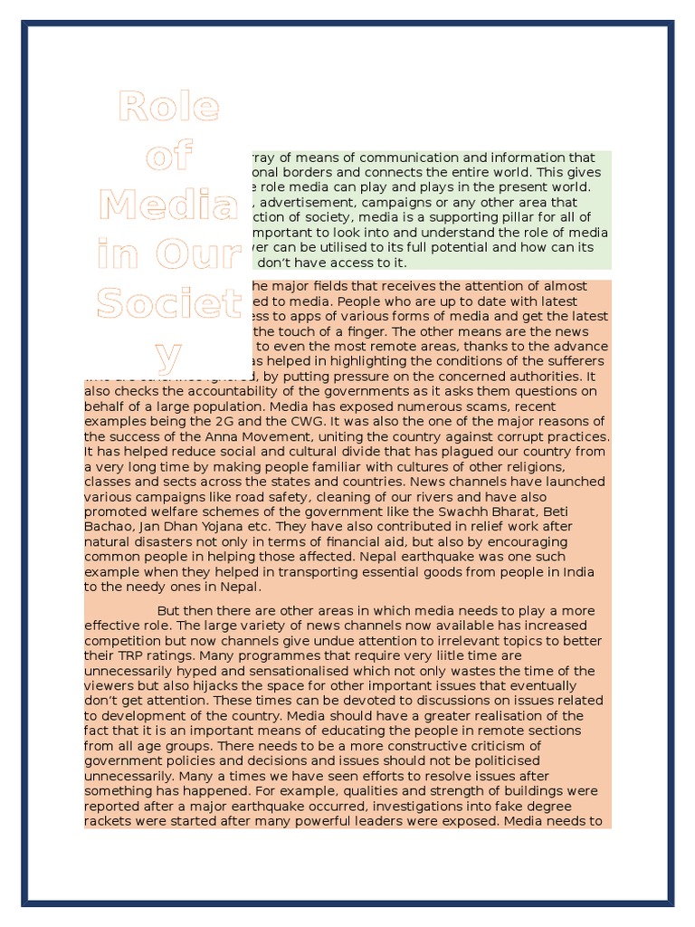 Media's Role in Society | PDF | News | Mass Media