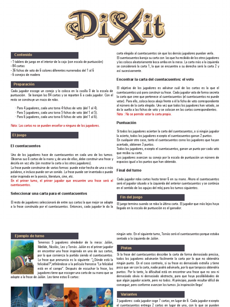 Dixit Reglas | PDF | Juego de azar | Actividades de ocio