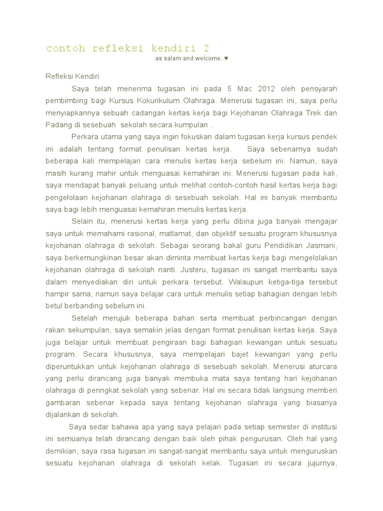 Contoh Refleksi Kendiri 2 Pdf