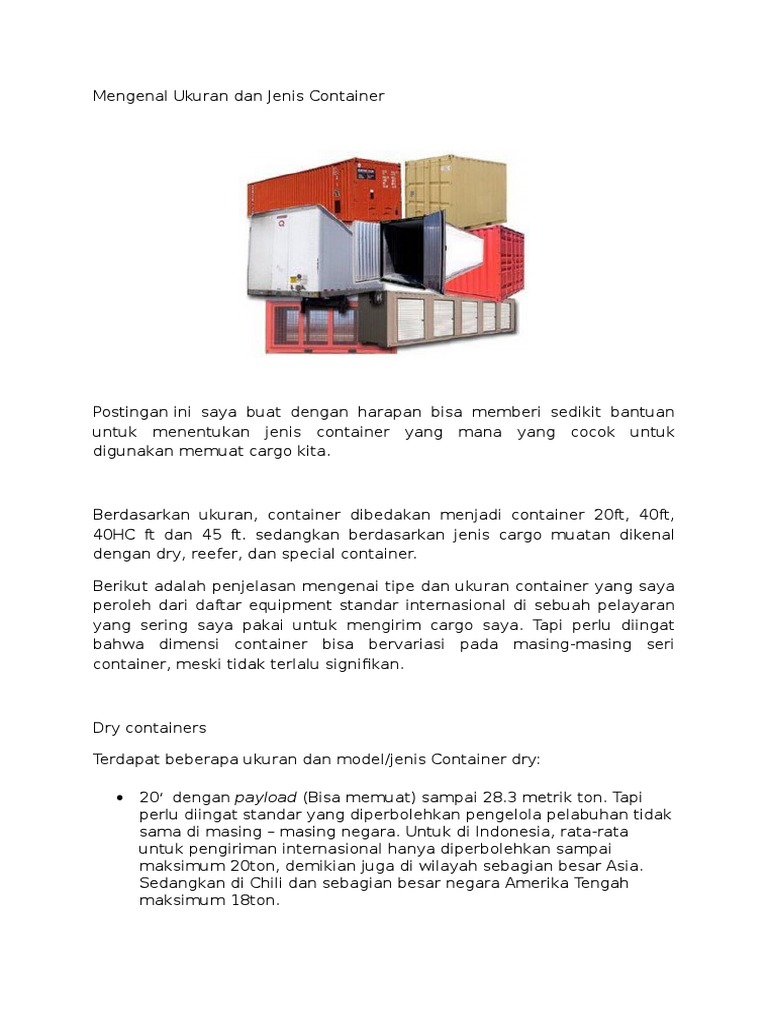 Ukuran dan Jenis Container Cargo | PDF | Teknologi & Rekayasa