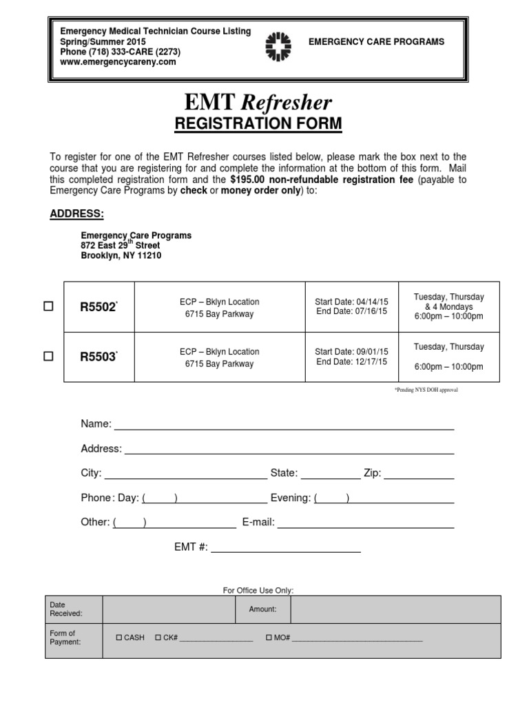 EMT Refresher Course Registration | PDF | Business