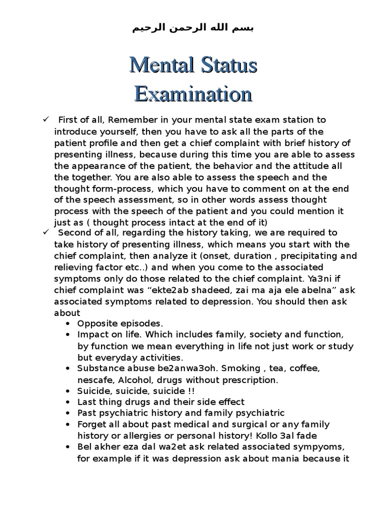 Mental Status Exam Mania Medical Diagnosis