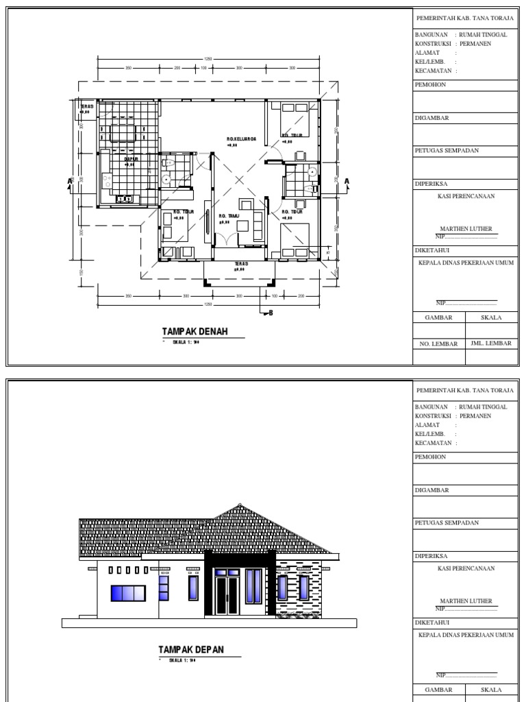  Denah  Tampak  Potongan  Rumah  Tinggal Pdf Mewah Rancanghunian