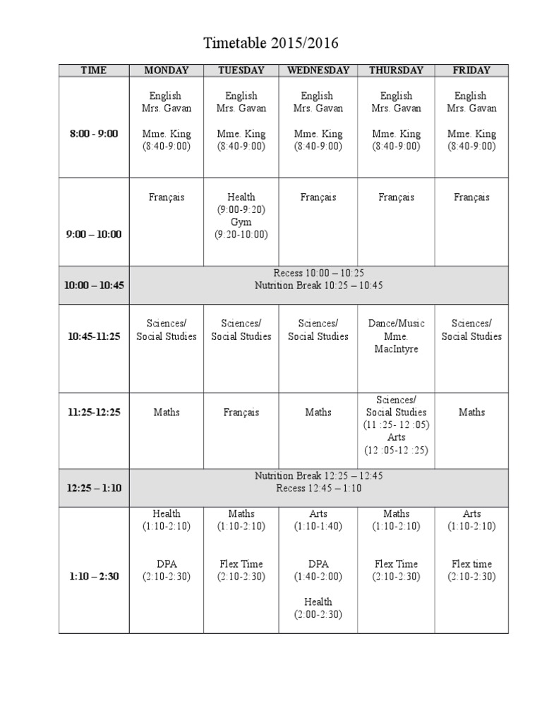 Timetable 2015 | PDF | Cooking, Food & Wine