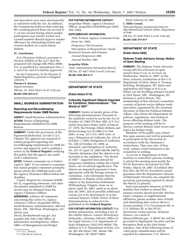 Federal Register Notices Summary | PDF | United States Department Of ...