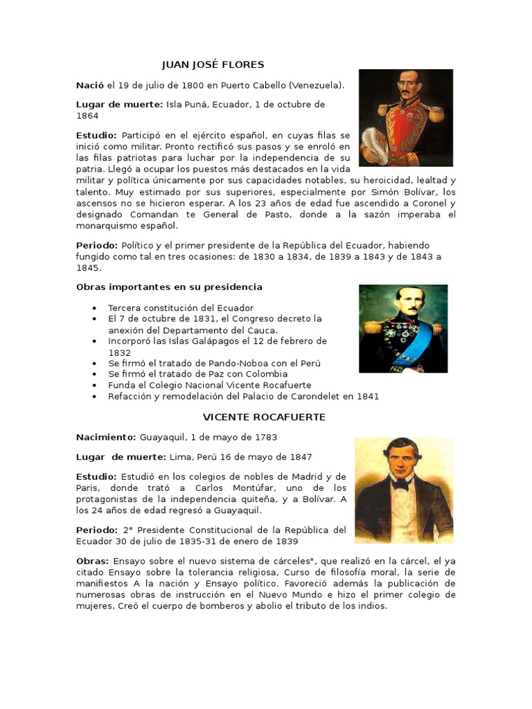 Biografias de Varios Presidentes JUAN JOSÉ FLORES | PDF | Ecuador | Gobierno