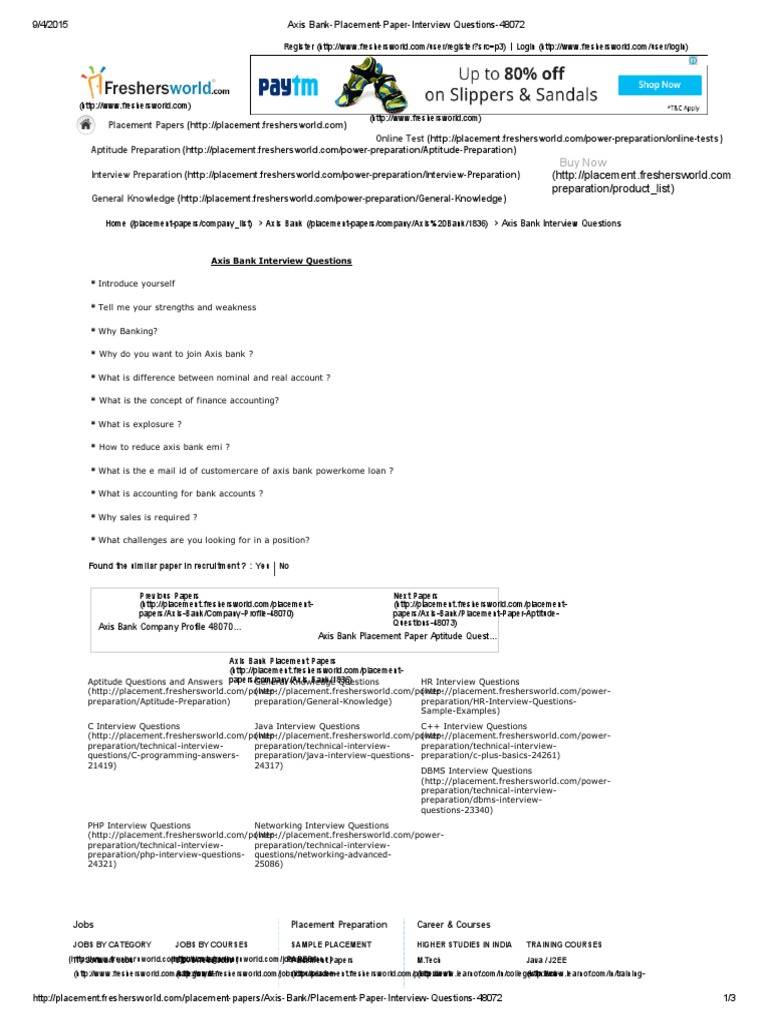 Axis Bank Placement Paper Interview Questions 48072 Master Of
