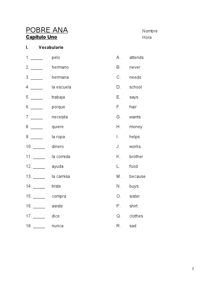 worksheet Pobre Ana Worksheets pobre ana packet