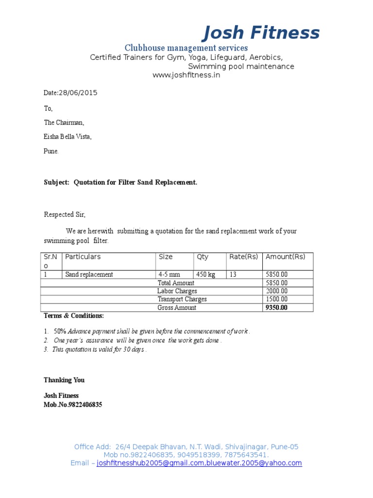 Quotation for Pool Filter Sand Replacement | PDF