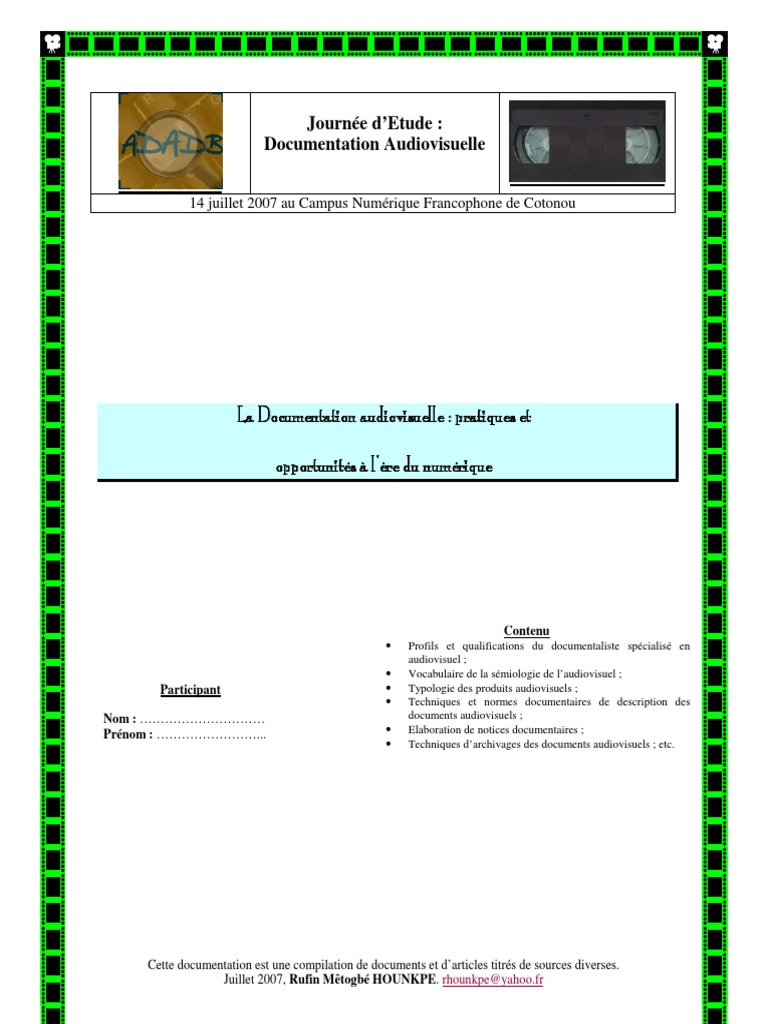 Formation en Documentation Audiovisuelle | PDF | Numérisation | Fichier ...