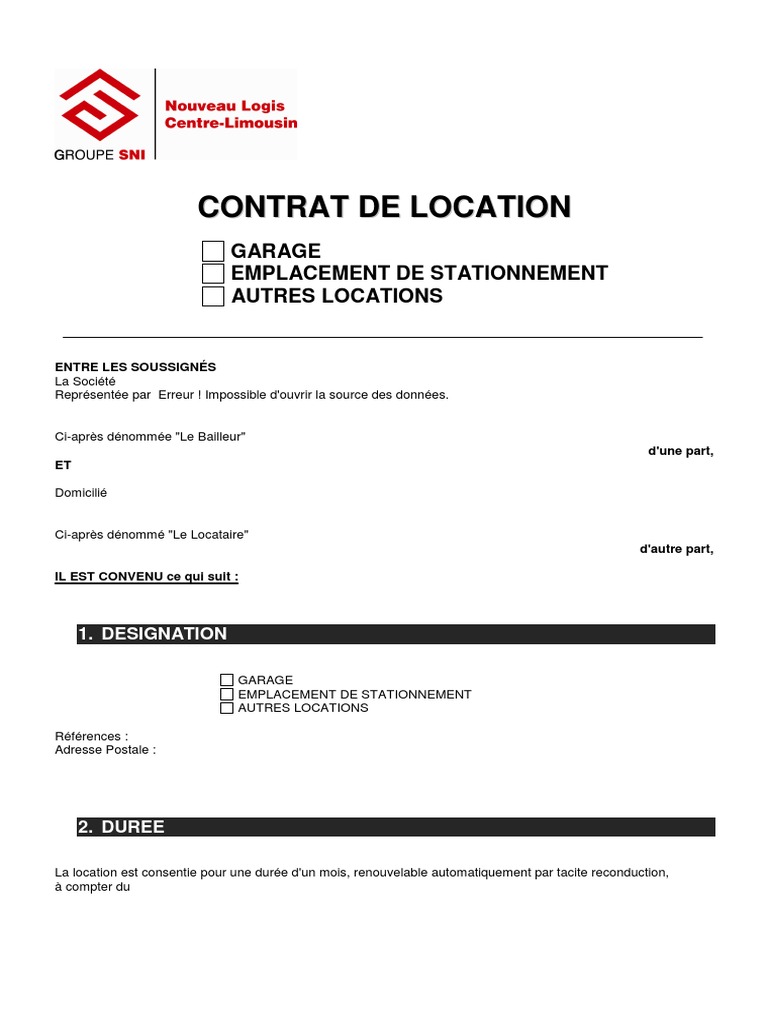 Modele Gratuit Particulier Contrat De Location Box Garage Parking