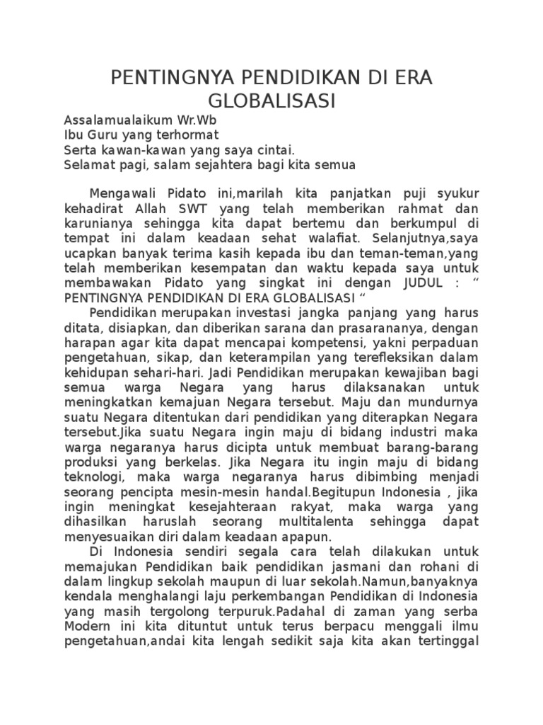 Pentingnya Pendidikan Di Era Globalisasi