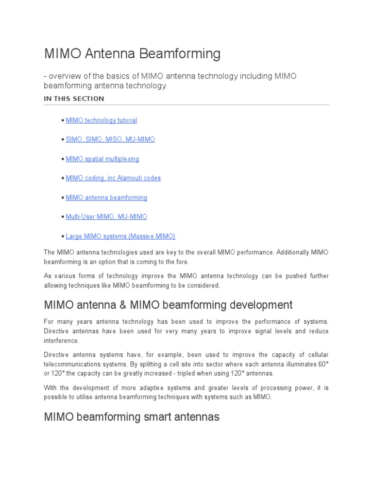 MIMO Antenna Beamforming Overview | PDF | Mimo | Broadcast Engineering