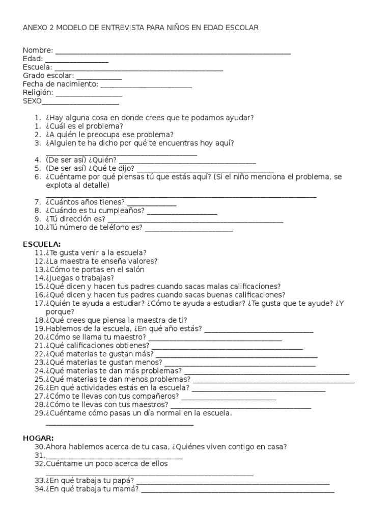 Entrevista Psicológica para niños