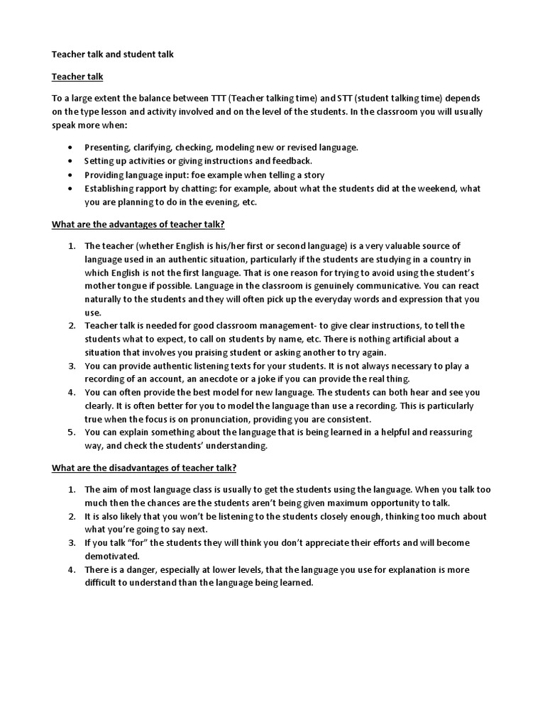 Balancing Teacher and Student Talk | PDF | Psychological Concepts ...