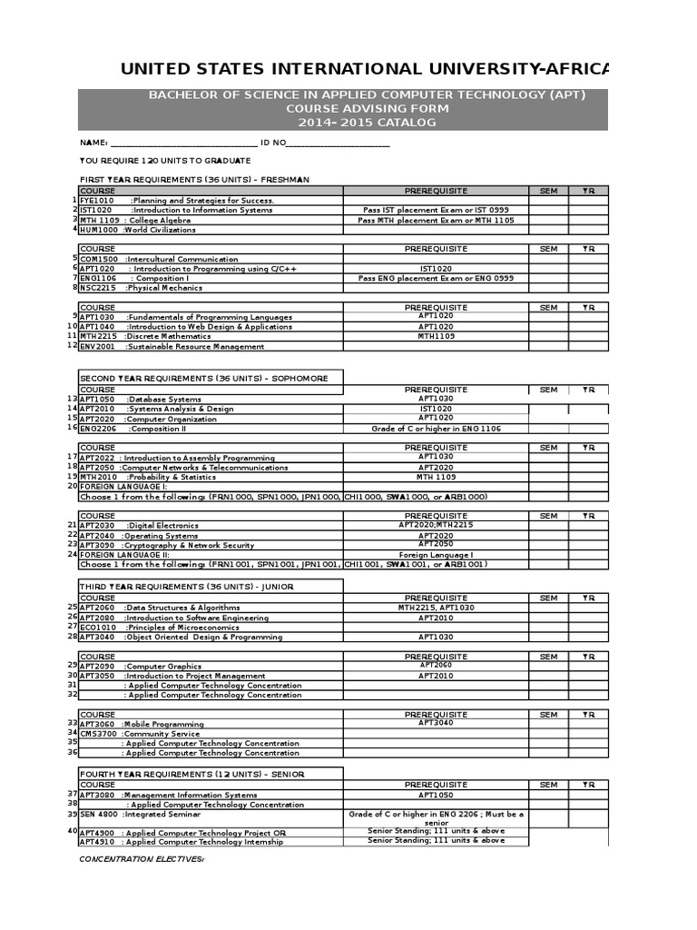 USIU-Africa Course Advising Form | PDF | Computing | Computer Network