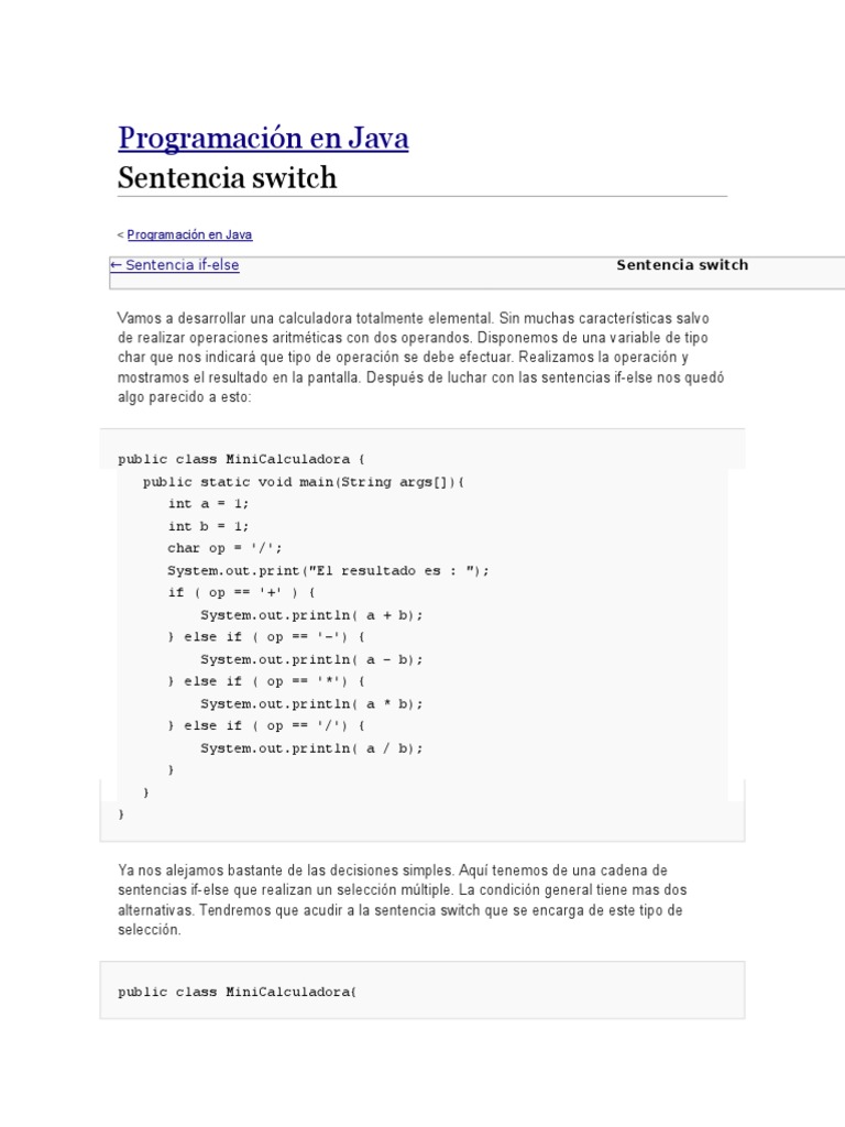 Switch | PDF | Java (lenguaje de programación) | Ingeniería de software