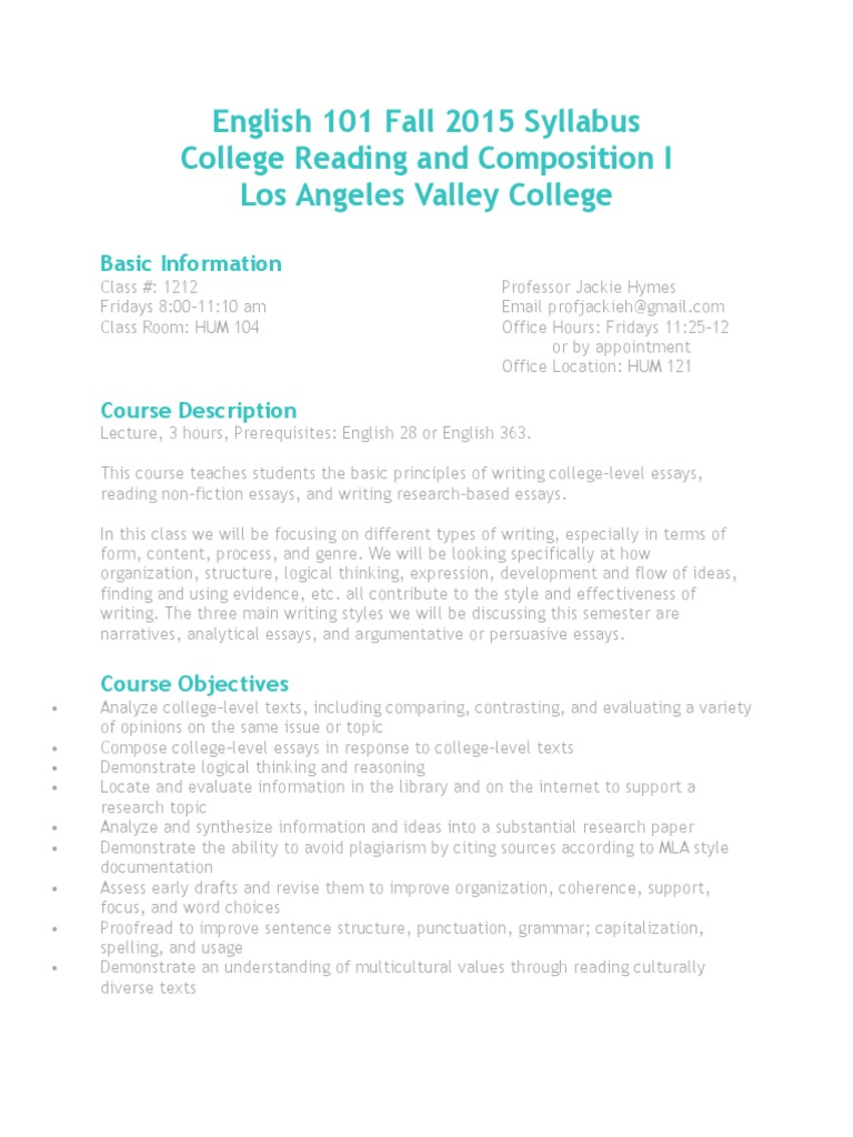English 101 Fall 2015 Syllabus Lavc Essays Plagiarism - 