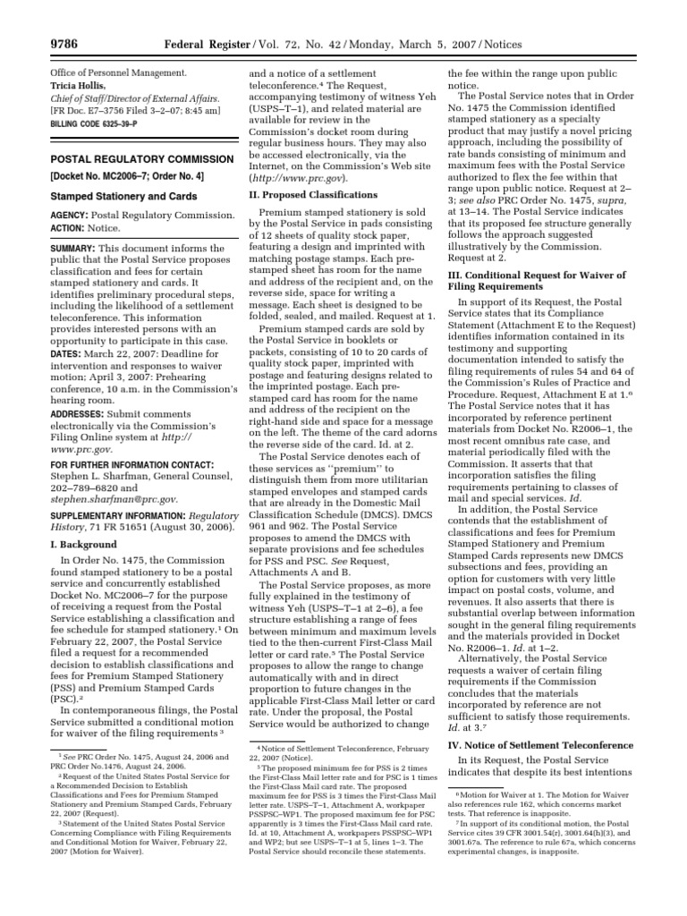 Notice: Domestic Rates, Fees, and Mail Classifications: Stationery and ...