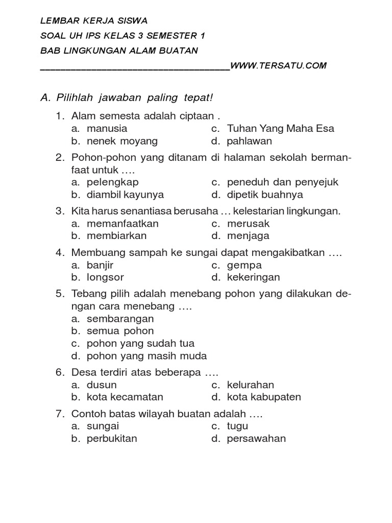 Soal Ips Kelas 3 Materi Melestarikan Lingkungan