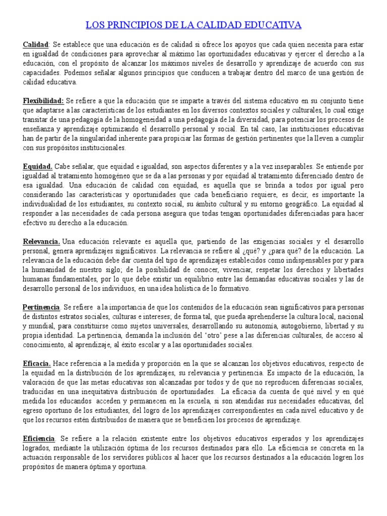 Los Principios de La Calidad Educativa | PDF | Igualdad de género ...