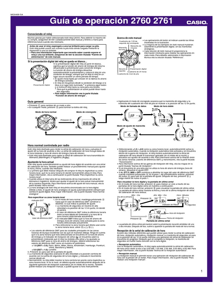 Manual del Reloj Casio 2760/2761 | PDF | Horario de verano | Reloj