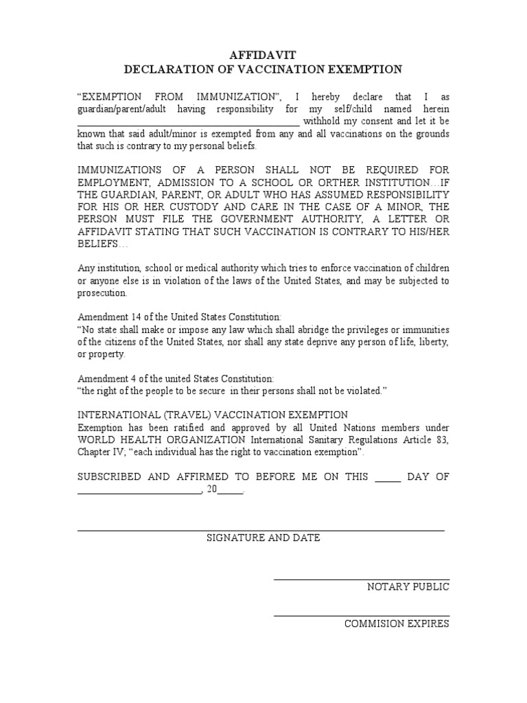 Vaccine Exemption Form | PDF | Vaccination | Legal Guardian