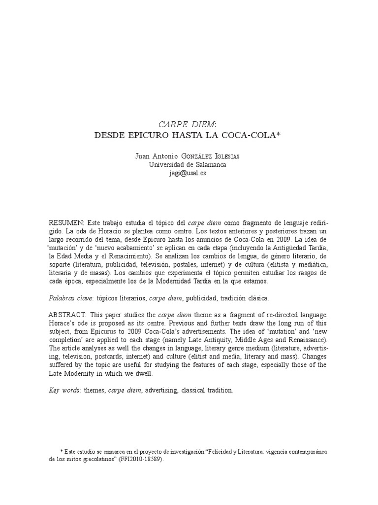 Carpe Diem: Evolución y Vigencia | PDF | Horacio | Poesía