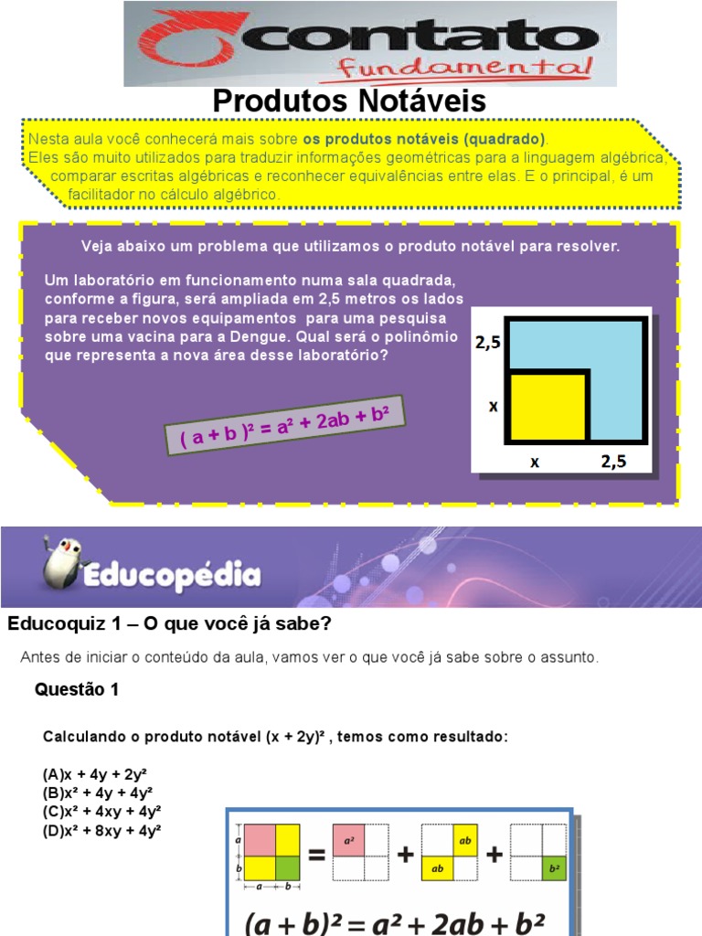 Produtos Notaveis | PDF | Carpintaria | Ensino de Matemática