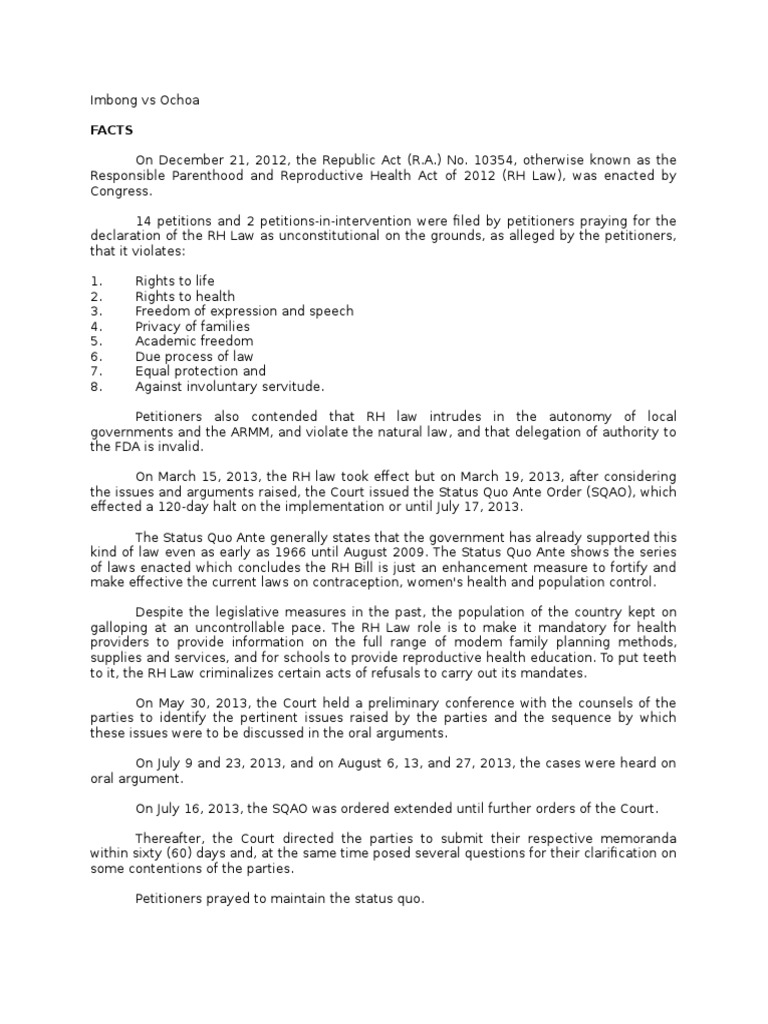 Imbong Vs Ochoa (Case Digest) PDF Case Or Controversy Clause